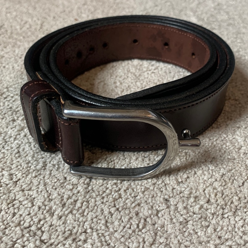 Tory Burch Brown Leather Belt with Silver Buckle